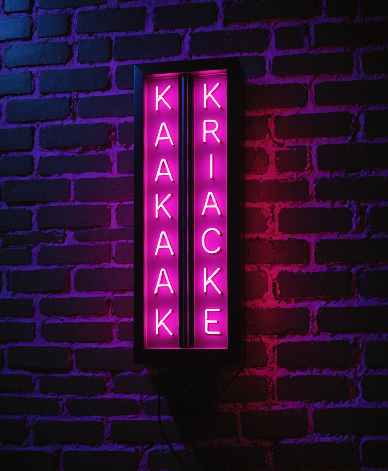 Bold neon karaoke signage glowing in a darkened venue